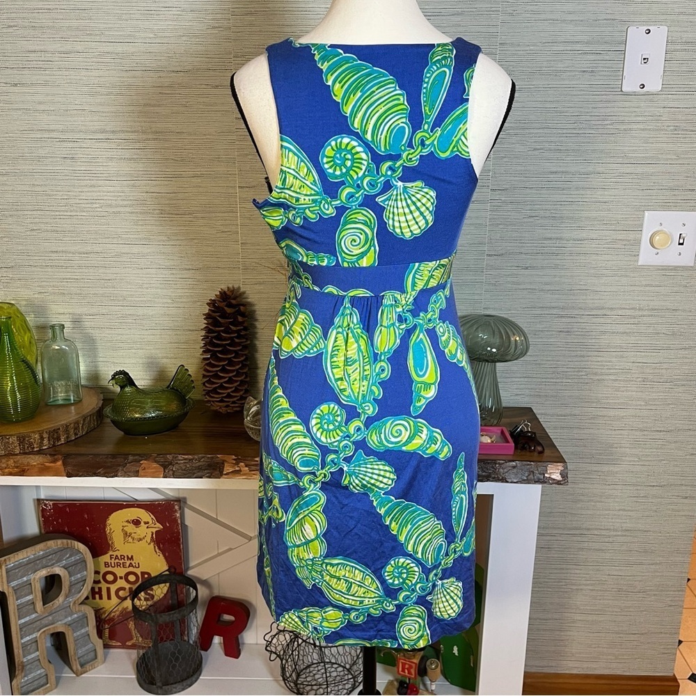 Lilly Pulitzer Patty Silk Blend Sleeveless Dress Blue Green Seashells Women’s XS - Picture 4 of 8